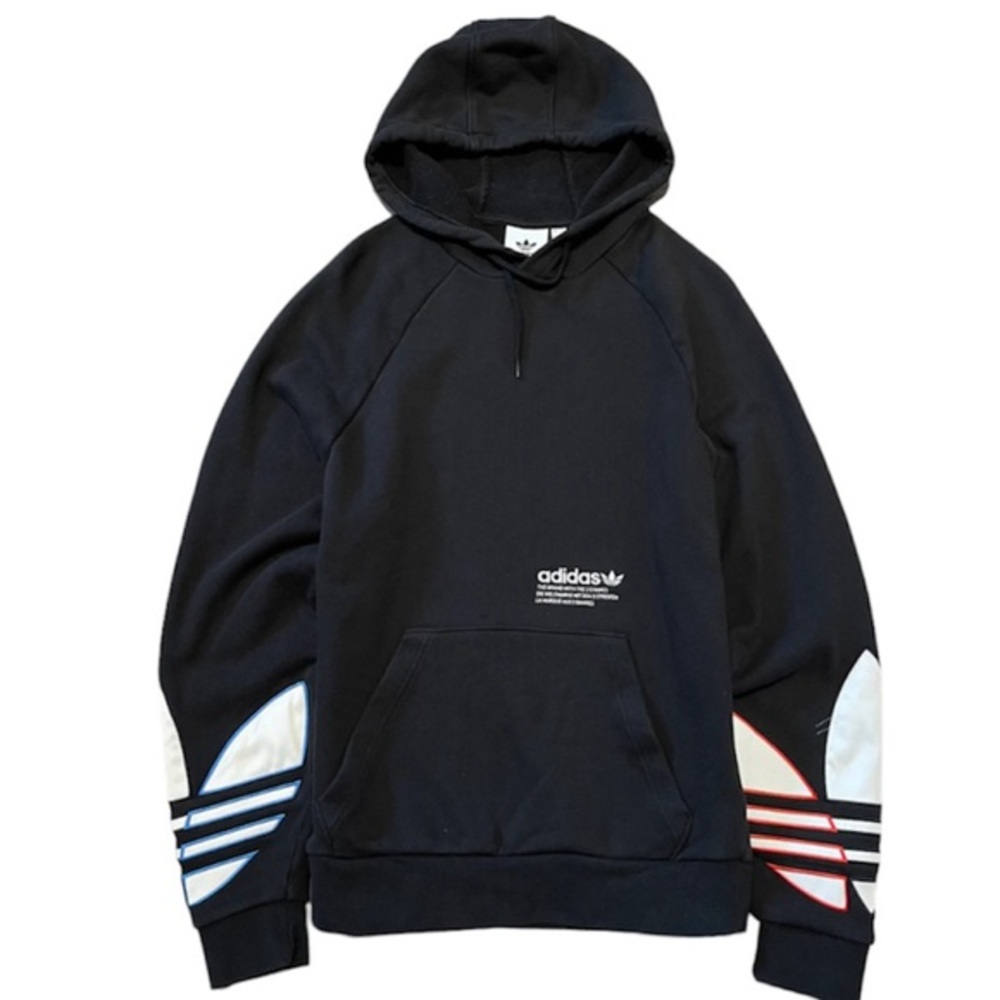 Adidas Trefoil Hoodie Pullover Sweatshirt Giant Logo Kangaroo Pocket XS Unisex